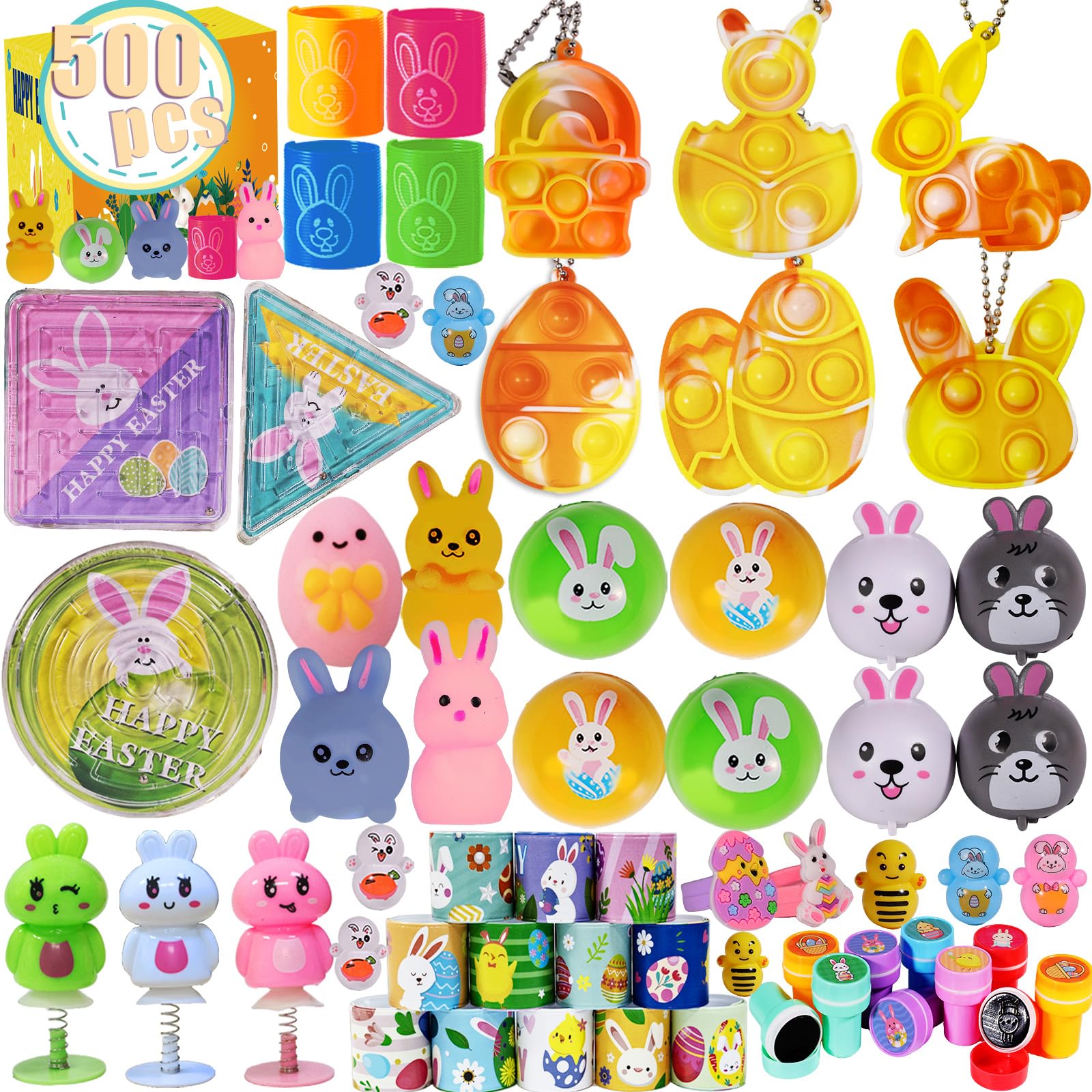 TOAPER 500 PACK Easter Eggs Fillers Toys, Easter Goodie Bag Stuffers Party Favors, Easter Basket Fillers for Kids Boys Girls Classroom Egg Hunt Prizes