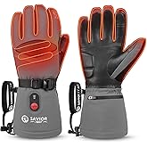 SAVIOR HEAT Heated Gloves for Men Heated Ski Gloves 10h Warm 7.4V 3000mAh Battery Thick Lining Waterproof Goatskin Palm Anti Loss Lanyard Outdoor Skiing Snowboarding for Winter