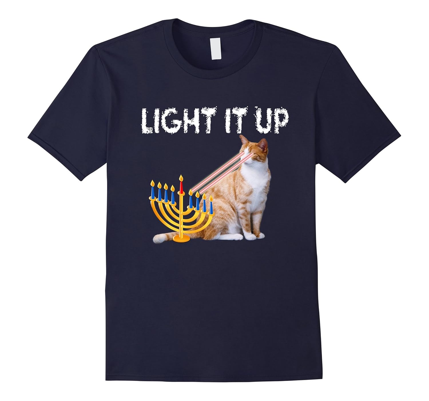 Chanukah Cat Oil Hanukkiah Tshirt- Novelty Short Sleeves-Rose