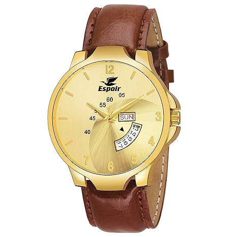 Analogue Gold Dial Day and Date Mens Boys Watch - Goldy Brown