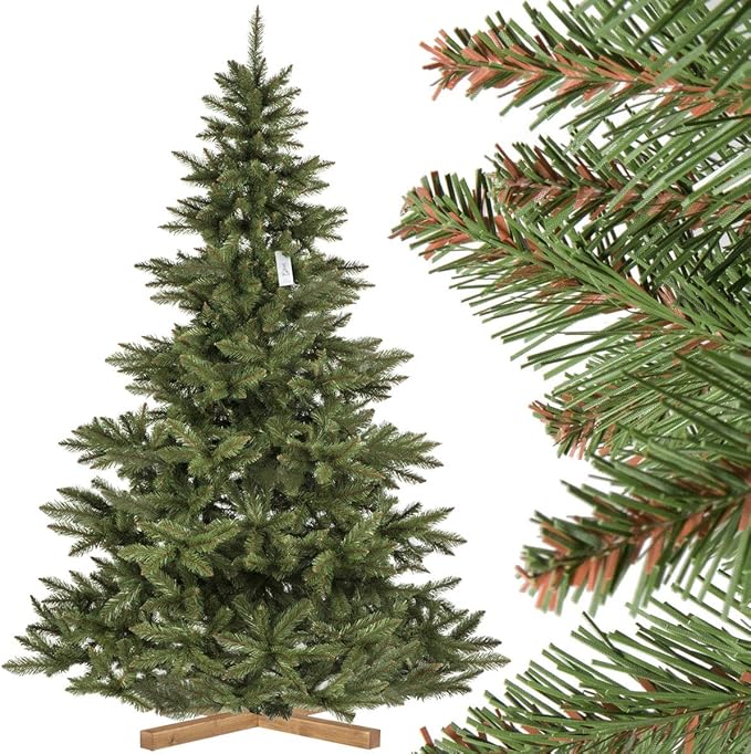 FairyTrees artificial Christmas tree NORDMANN’S FIR, green trunk, PVC