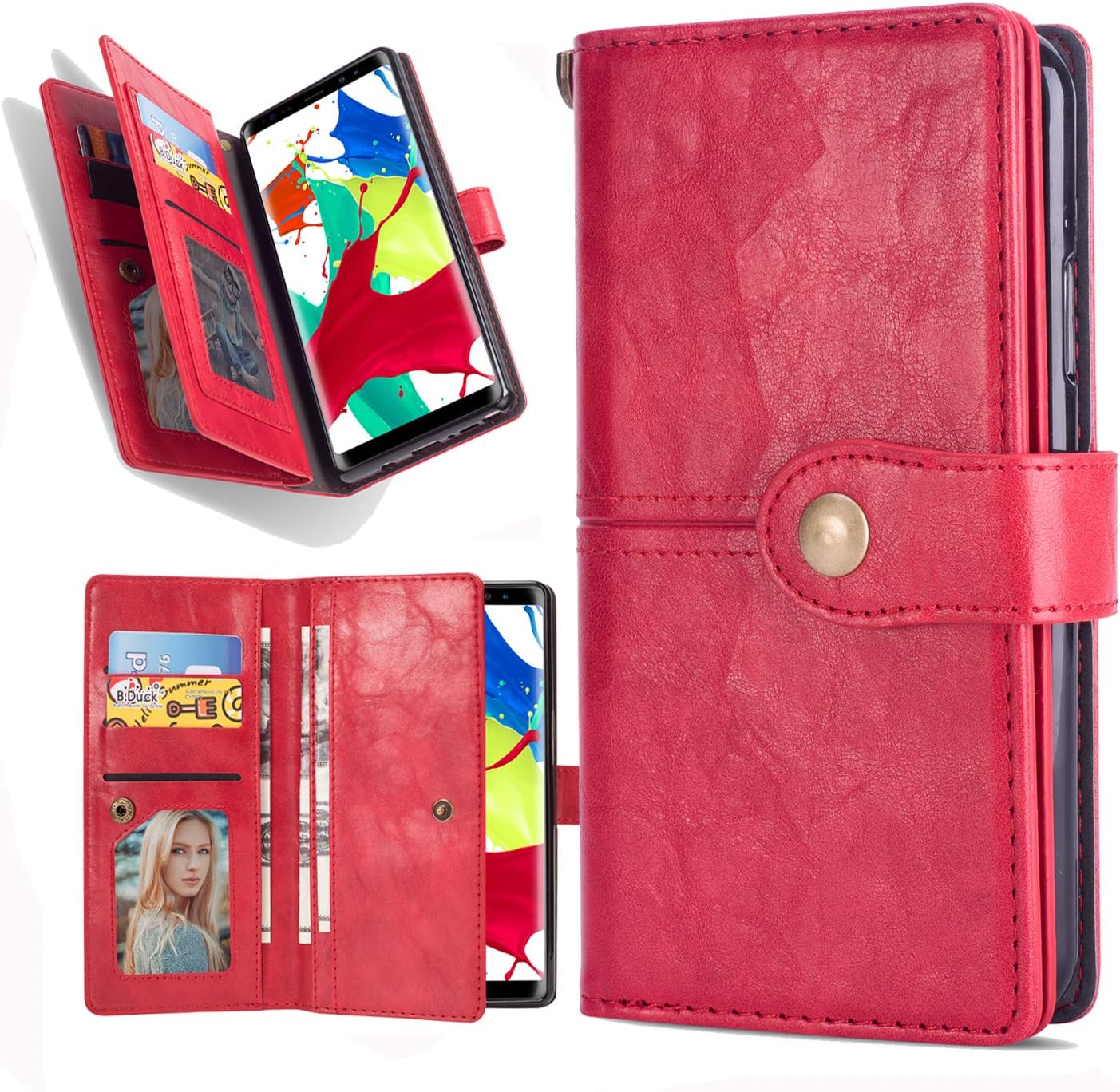 Galaxy Note 8 Cover, Harsel 7 Card Slots Stand Feature Premium PU Leather Magnetic Folio Flip Wallet Purse Case Full Body Protective Cover with Card Holder Strap for Samsung Galaxy Note 8 (Red)