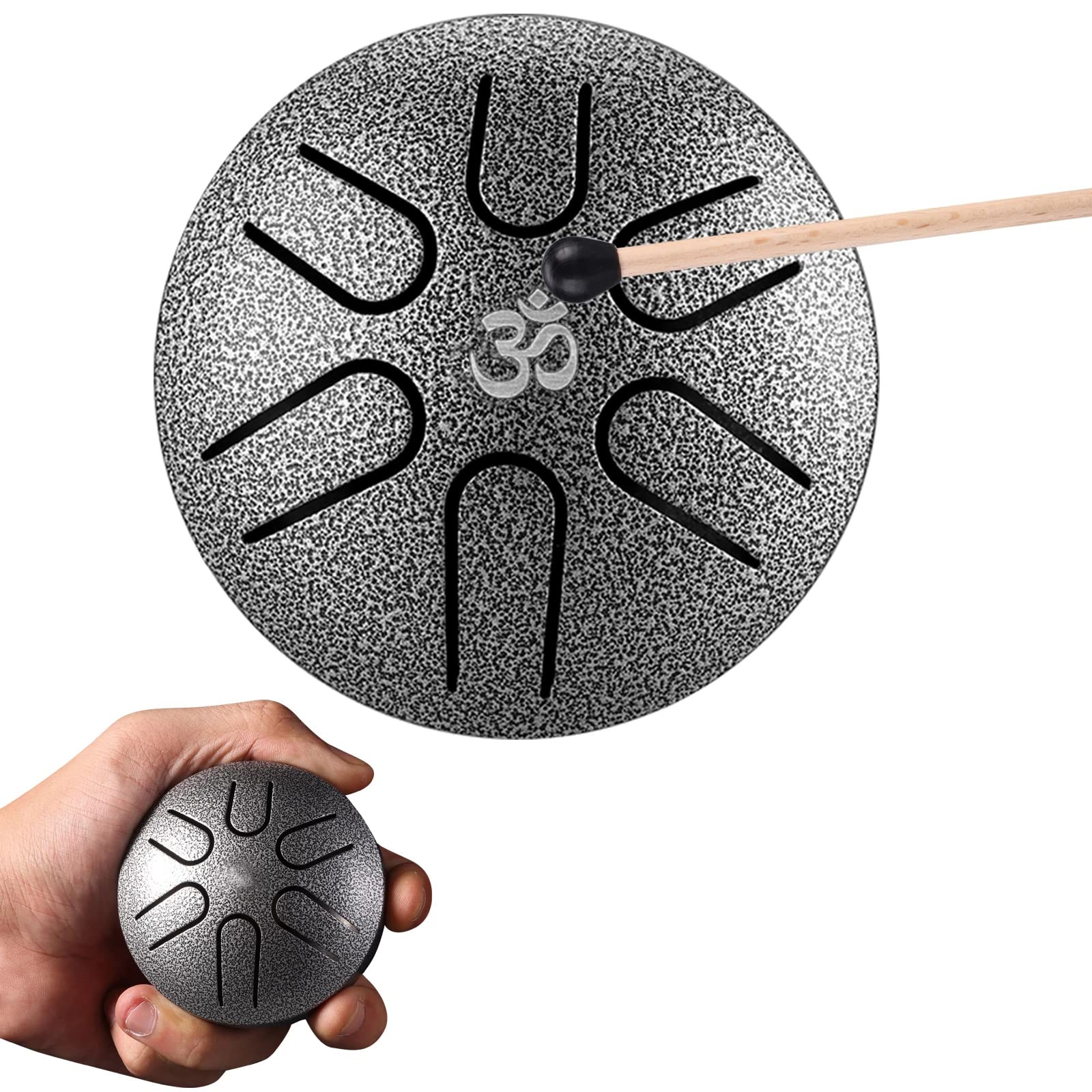 Aedcbaide Buddha Stones Mini Steel Tongue Drum 3 Inch (8cm) 6 Note with Drumstick,Music Book, Mallet, Steel Drum Balmy Drum UK for Musical Education Concert Yoga Beginners Adult (silver)
