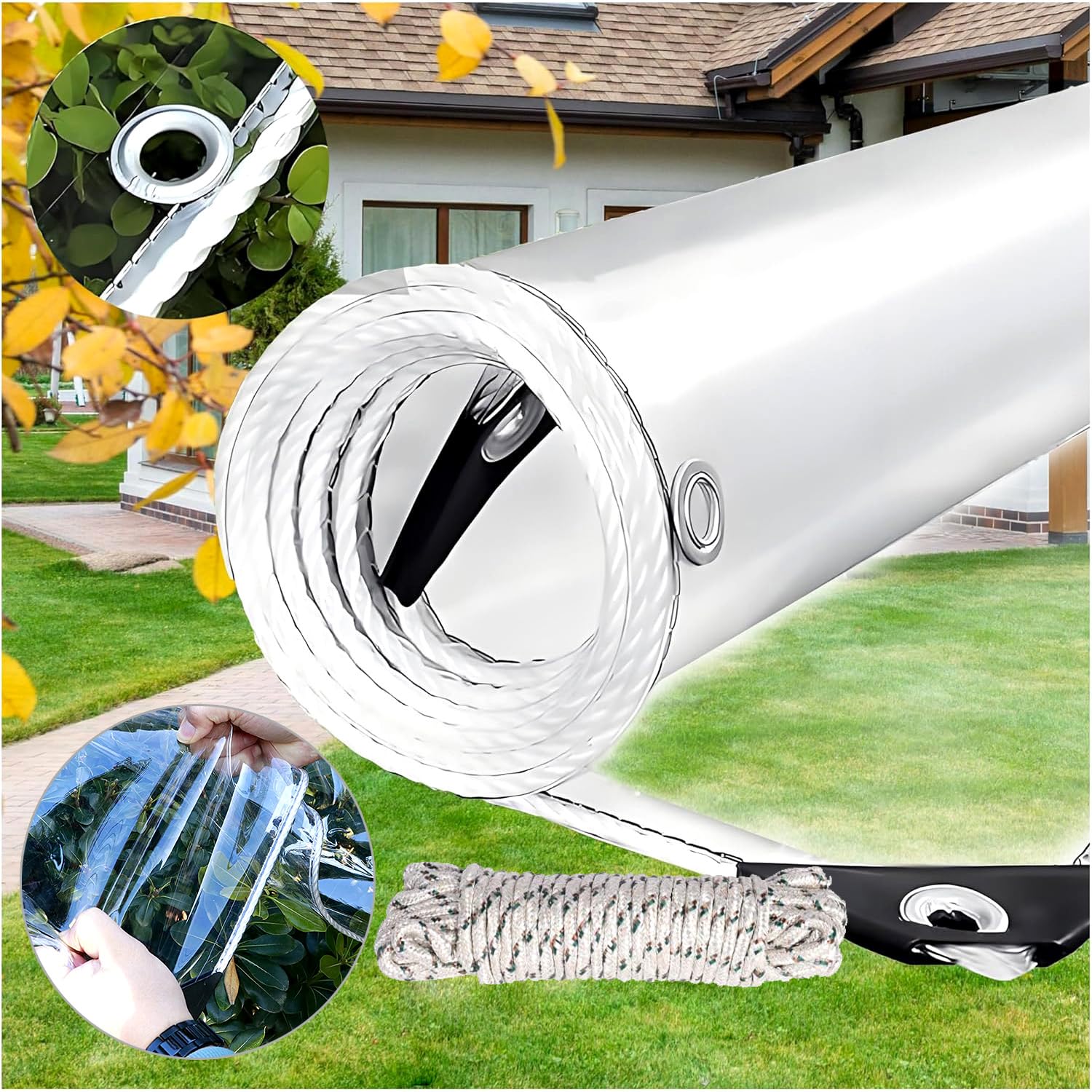 Photo 1 of LCYFBE 6.5' x 10' Clear PVC Vinyl Tarp Clear Tarp?Waterproof Clear with Grommets Heavy Duty Outdoor Camping? Transparent Waterproof raincloth for Roofs (14 Mil, 6.5 x 10 ft)