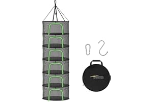 iPower Herb Drying Rack 6-Layer 2-Feet Hanging Mesh Net Dryer Collapsible with U-Shape Zippers, Pothook, Carabiner and Storage Pouch, for Hydroponics Flowers, Buds, Fruits, Seafoods, Clothes, New