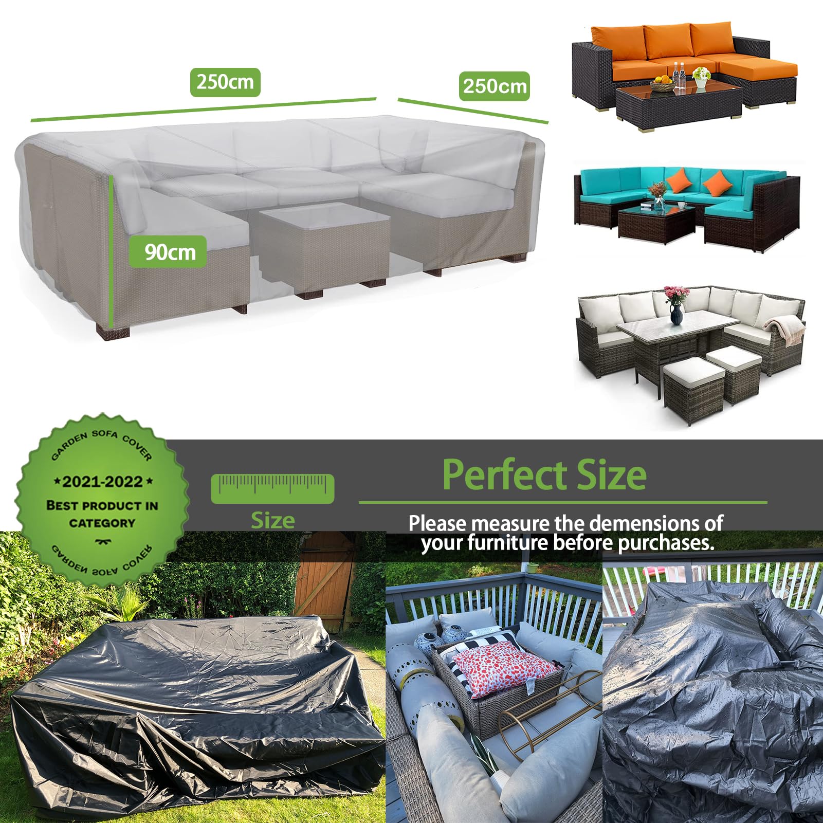 Enzeno Outdoor Garden Furniture Set Covers Waterproof,250X250X90cm Large Garden Furniture Cover,420D Heavy Duty Patio Furniture Covers for Outside,Windproof,&Anti-UV for Chair and Table Rattan Sofa