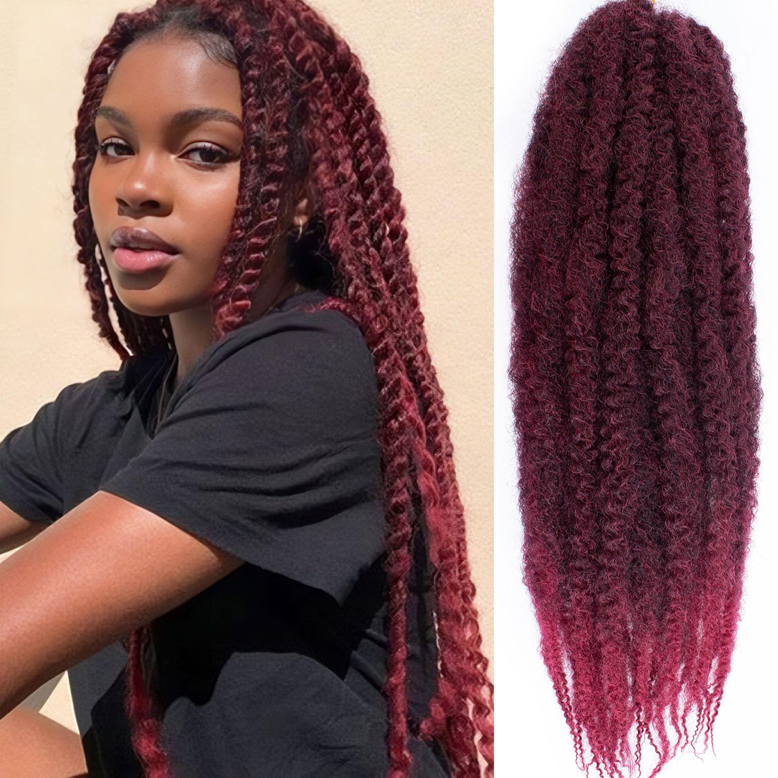 Samtress Marley Twist Braiding Hair 8 Packs 24 Inch Marley Hair Crochet Braids Long Afro Kinky Synthetic burgundy Marley Twist Hair For Faux Locs Marley Braiding Hair Extensions (#TBUG) — image 1