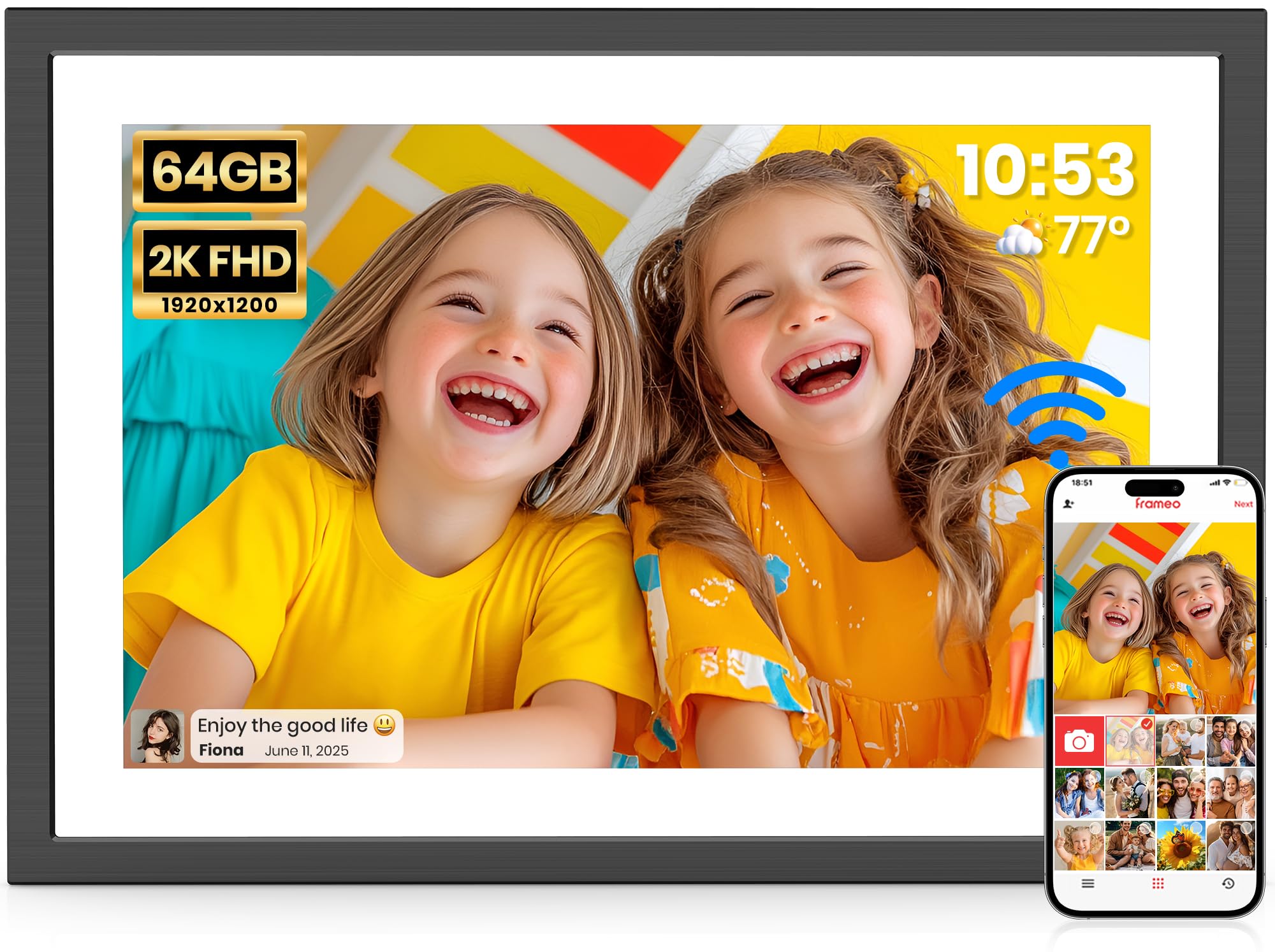 Photo 1 of ***(BROKEN STAND/ MAJOR DAMAGE)***2K 64GB Frameo 10.1 Inch Digital Picture Frame, Smart WiFi Electronic Photo Frames with 1920x1200 FHD IPS Touch Screen Slideshow Tabletop&Wall Mounted, Share Photos/Videos Instantly from Anywhere