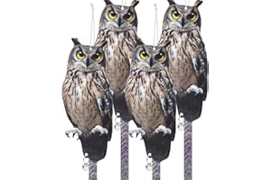 OFFICREATIVE Fake Owl Decoy to Scare Birds, 4Pack Pigeon Deterrent Bird Scarer Reflective Owl Hanging Decoration Bird Control Device to Keep Birds Away from Garden Patio Windows