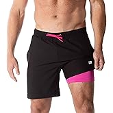 Third Wave Swim Trunks with Compression Liner - Men's Premium 7 Inch Inseam Quick Dry Swim Shorts for Beach and Swimming