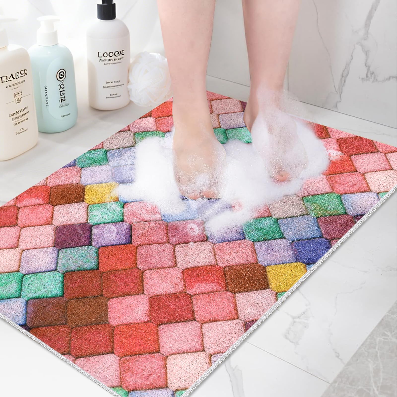 Shower Mat Non slip Anti Mould - 60x80 cm Soft Textured Loofah Shower Mats for Inside shower - Multiple Bath Mat Non Slip Anti Mould for Bathroom & Wet Areas