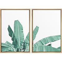 SIGNWIN Framed Wall Art Print Set Watercolor Plant Birds of Paradise Leaf Nature Leaves Digital Art Modern Art Contemporary Relax/Calm Green Cool for Living Room, Bedroom, Office - 16