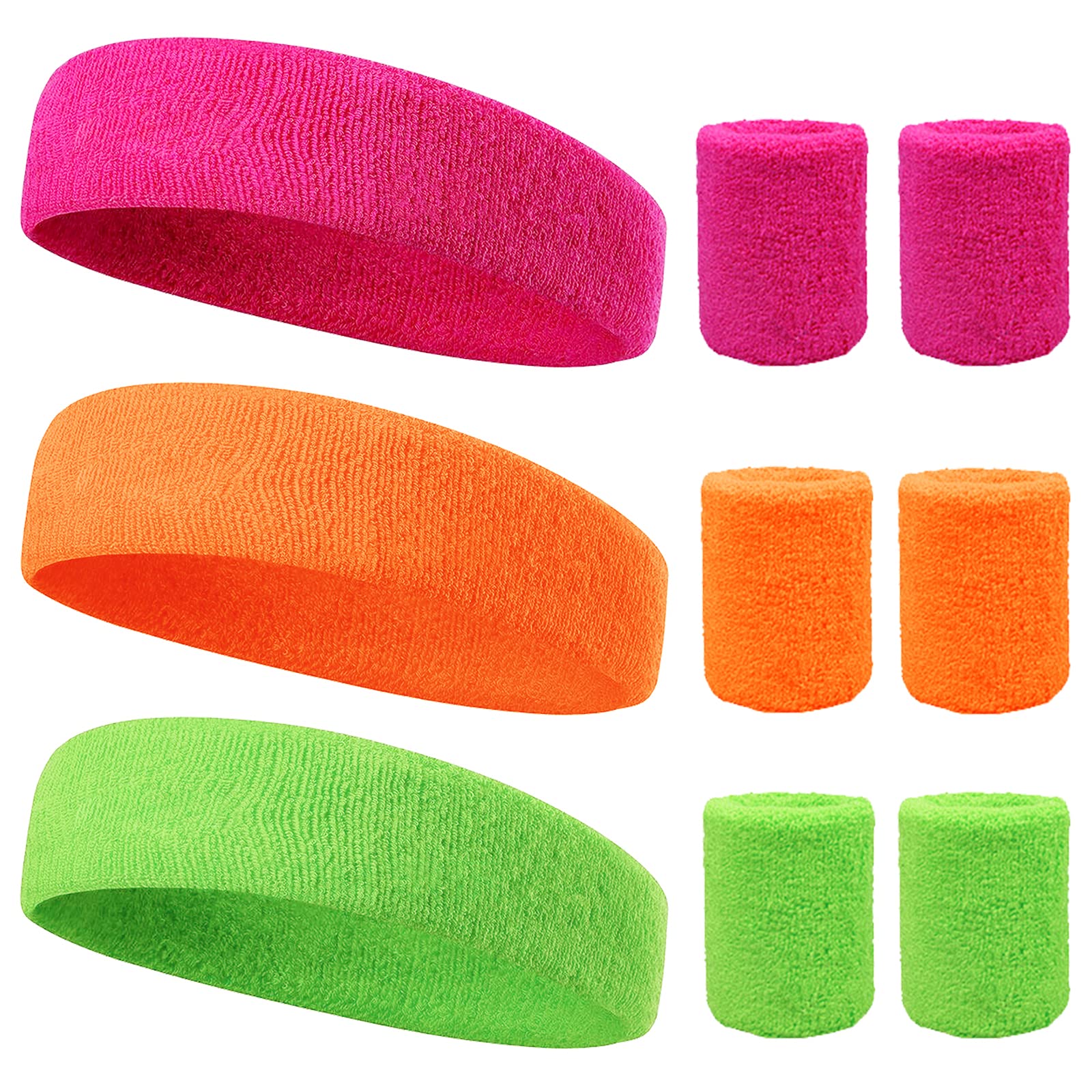 9pcs Sweatband Sets TAROME Sports Headband Wristband 80s Cotton Headband Wristband for Women Men 70s 80s Party Carnival Fancy Dress Up 1980's Disco Costumes Decoration Gym Yoga