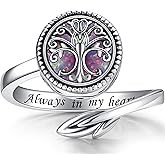 Tree of Life Urn Ring for Ashes 925 Sterling Silver Adjustable Family Tree with Opal Memorial Keepsake Jewelry Always in My Heart Cremation Ring for Women