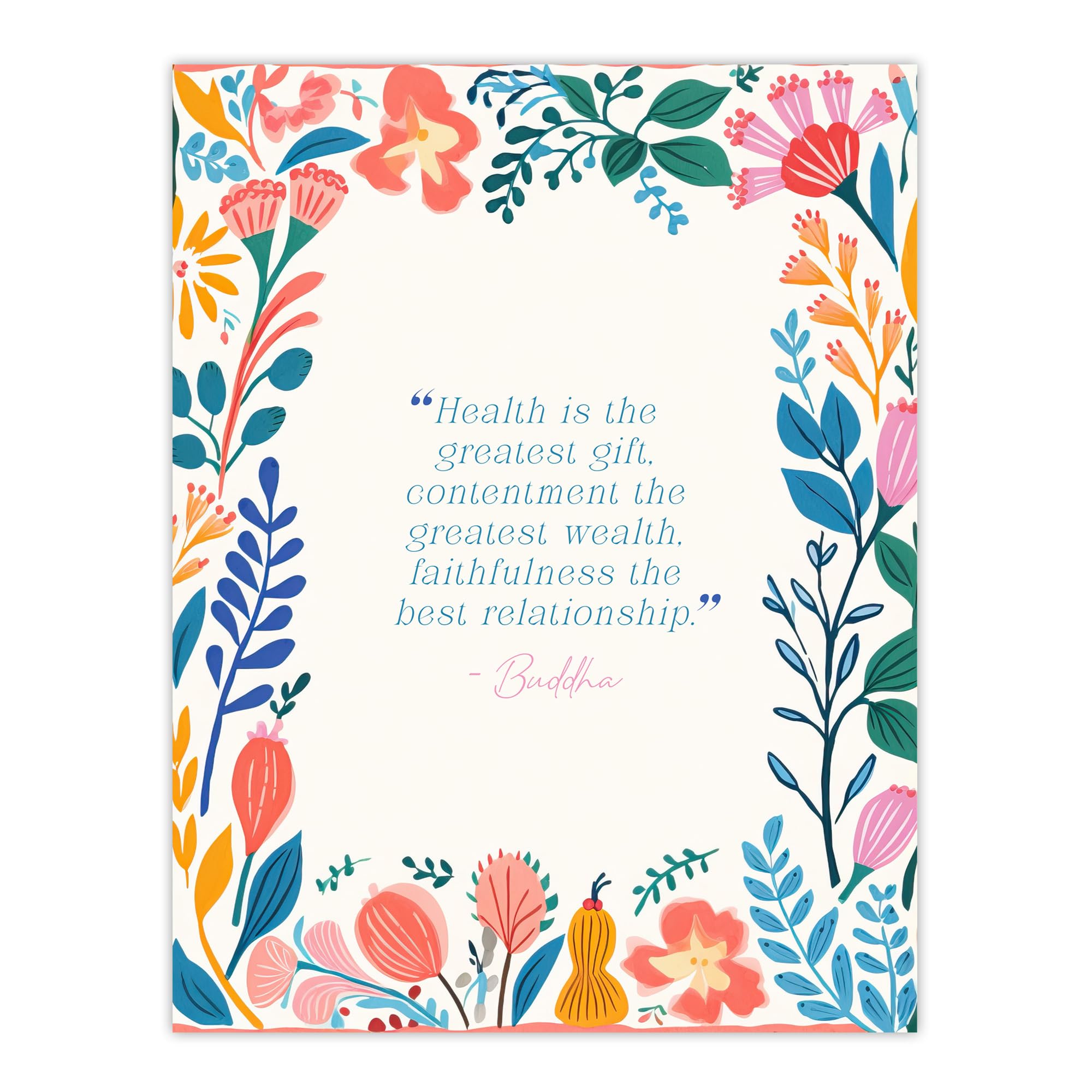 Artery8 Health is the Greatest Gift Blue Buddhist Mindfulness Quote Floral Buddha Meditation Enlightenment Vihara Extra Large XL Wall Art Poster Print