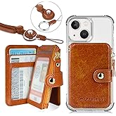 M-Plateau Phone Wallet Stick On, PU Leather Card Holder with Zipper Coin Pocket Compatible with iPhone and iPhone Case for Women with 3M Adhesive and Phone Lanyard