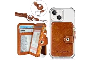M-Plateau Phone Wallet Stick On, PU Leather Card Holder with Zipper Coin Pocket Compatible with iPhone and iPhone Case for Women with 3M Adhesive and Phone Lanyard