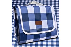 ALLBFENG 80"x60" Waterproof Sandproof Picnic Mat - Portable Foldable Outdoor Blanket for Beach, Park, Travel & Indoor Use - Lightweight Compact Design, Easy-Carry (Blue&White)