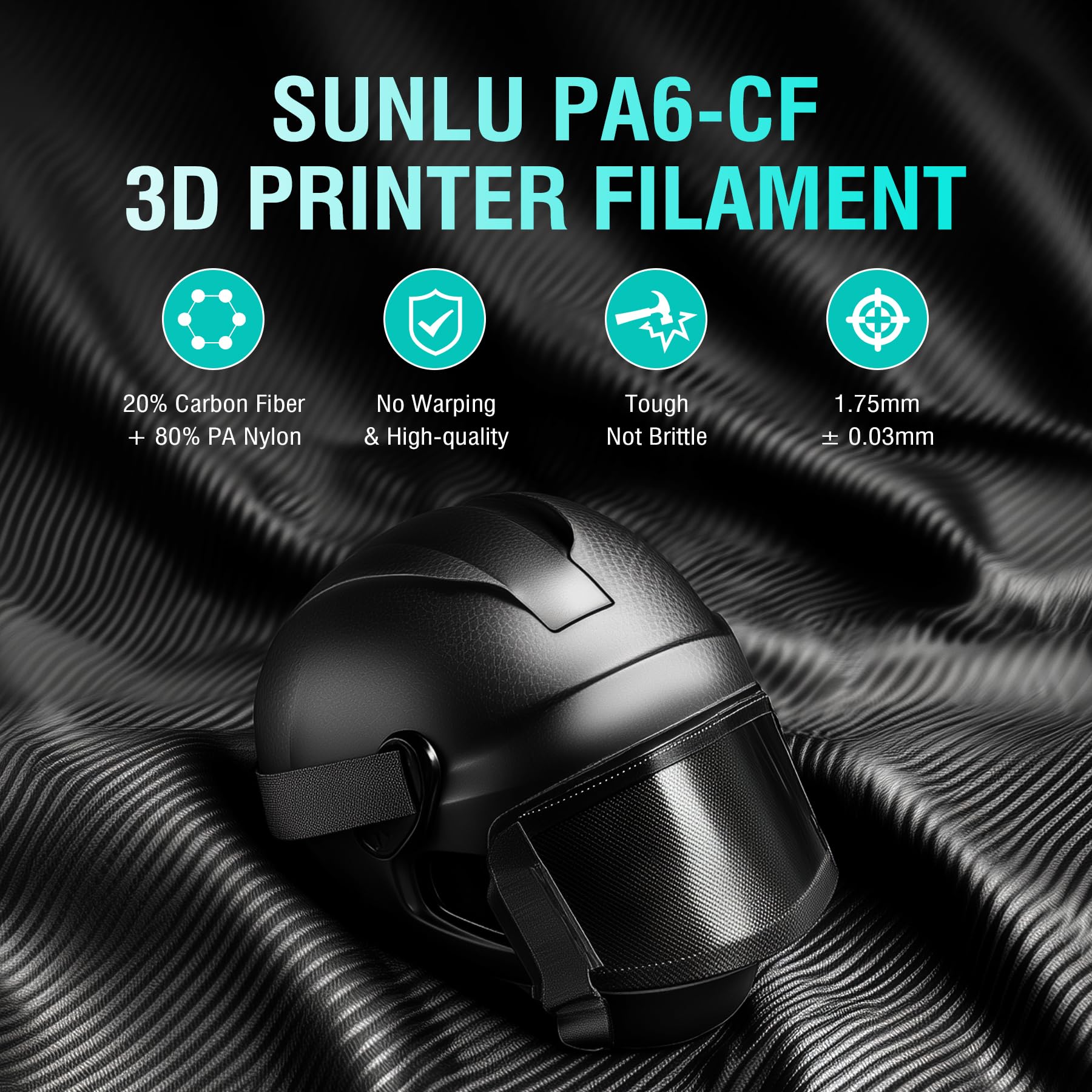 SUNLU 1KG PA6-CF 3D Filament 1.75mm, Wärmebeständig bis 209°C, besteht aus 80% PA-Nylon und 20% Carbonfasern, Steif/Stark/Hochtemperaturbeständig, für Industrielle Teile, Frostige Textur 2