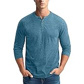 Zengjo Mens Henley Shirts Long Sleeve Casual 3 Button T-Shirts Cotton Blended Tee