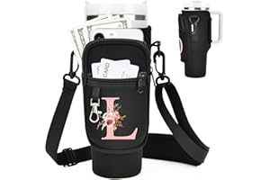 SERNAXI Initial A-Z Water Bottle Carrier Bag with Strap for Stanley 40 oz Tumbler,Water Bottle Holder Pouch with Pattern Phone Pocket for Stanley Cup Accessories Personalized for Women