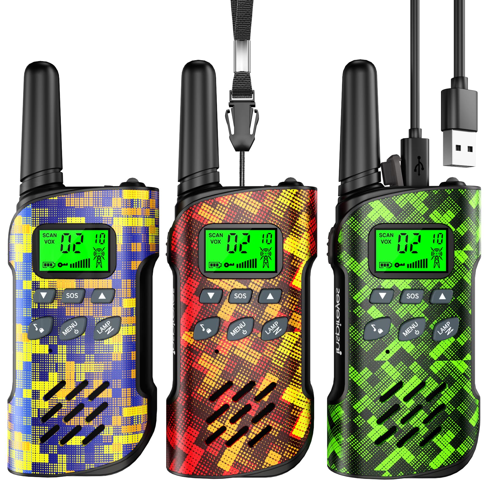 Photo 1 of Inspireyes Walkie Talkies for Kids Rechargeable,Toys for Boys and Girls Ages 3-12, 3 Pack Long Range 2-Way Radios, Birthday Gifts,Christmas Stockings, Outdoor Play, Family Games, Hiking Camping Gear
