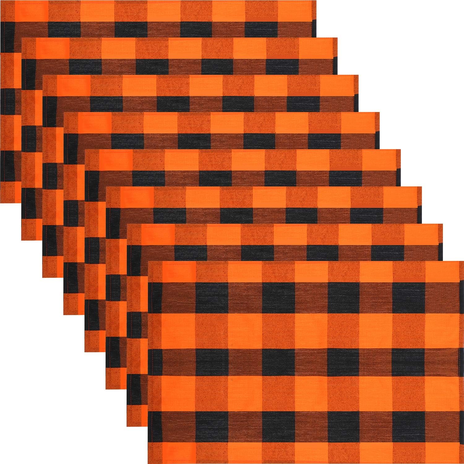 Wusteg 8 Packs Fall Place Mats Halloween Table Place Mats Cotton Family Tabletop Cloth Orange Black Buffalo Chech Plaid Decor Cloths for Home Restaurant Outdoor Daily Use, 15.7 x 23.6 Inches: Home & Kitchen