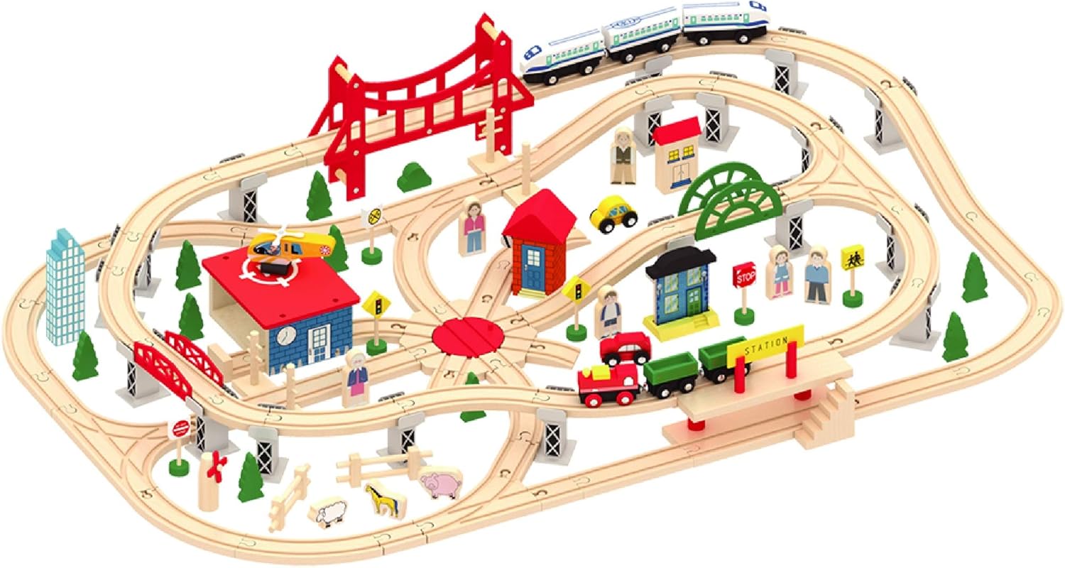wooden train track set