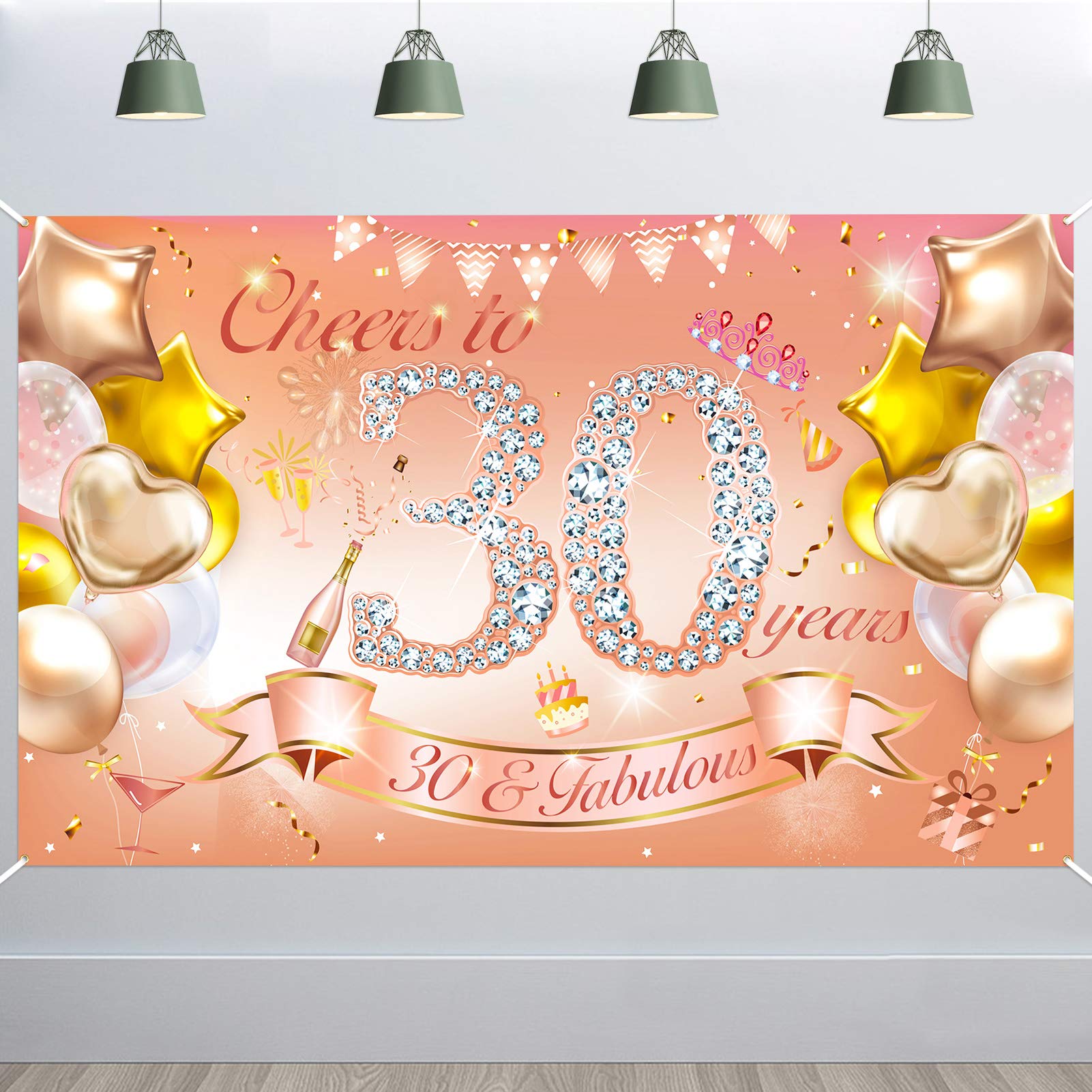 HOWAF Woman 30th Birthday Party Decoration Rose Gold, Fabric Banner for 30th Birthday Photo Backdrop Photography Background, 30th Birthday Outdoor Garden Table Wall Decoration Supplies