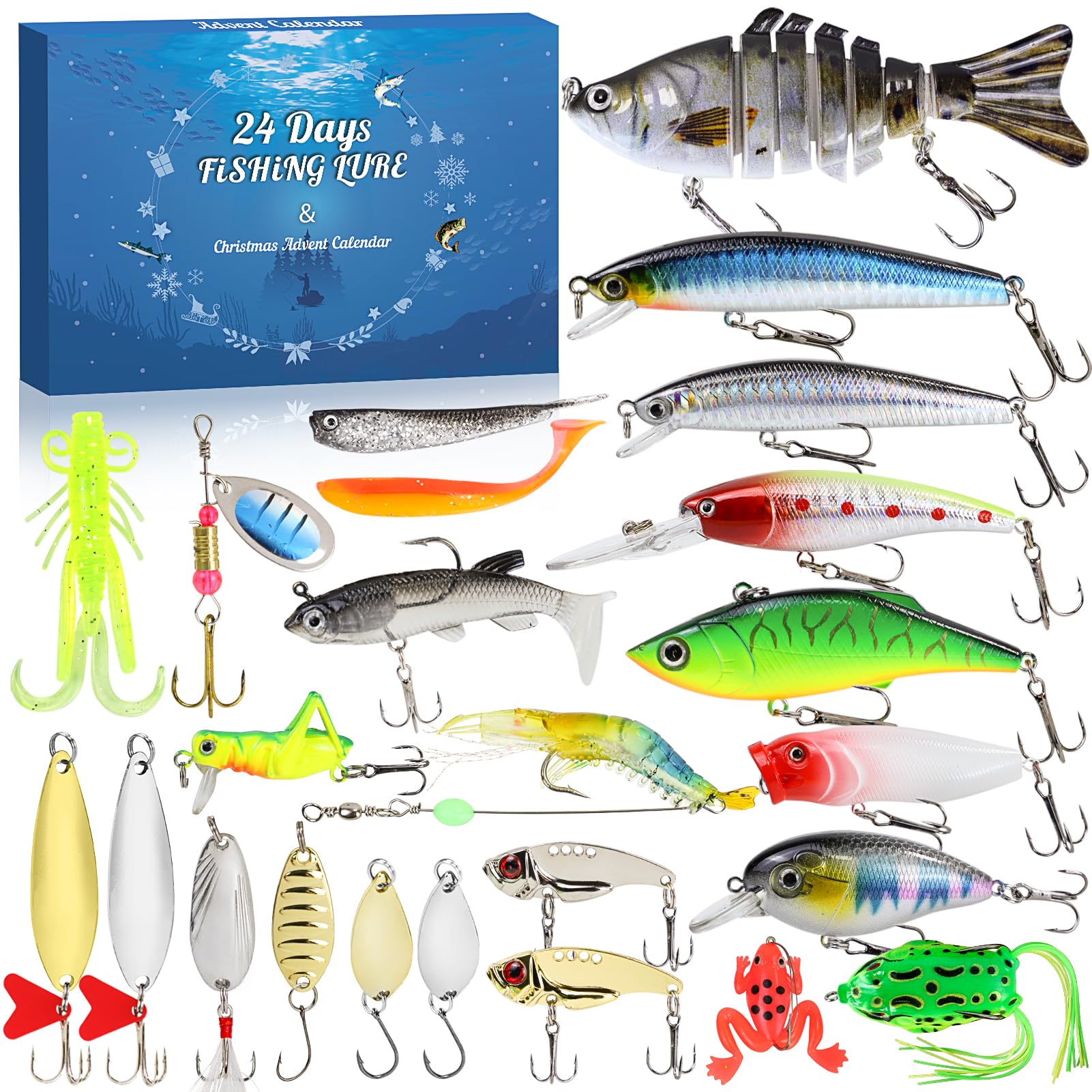 Advent Calendar 2025 Fishing Lure for Men Teen Boys,24 Day Christmas bule