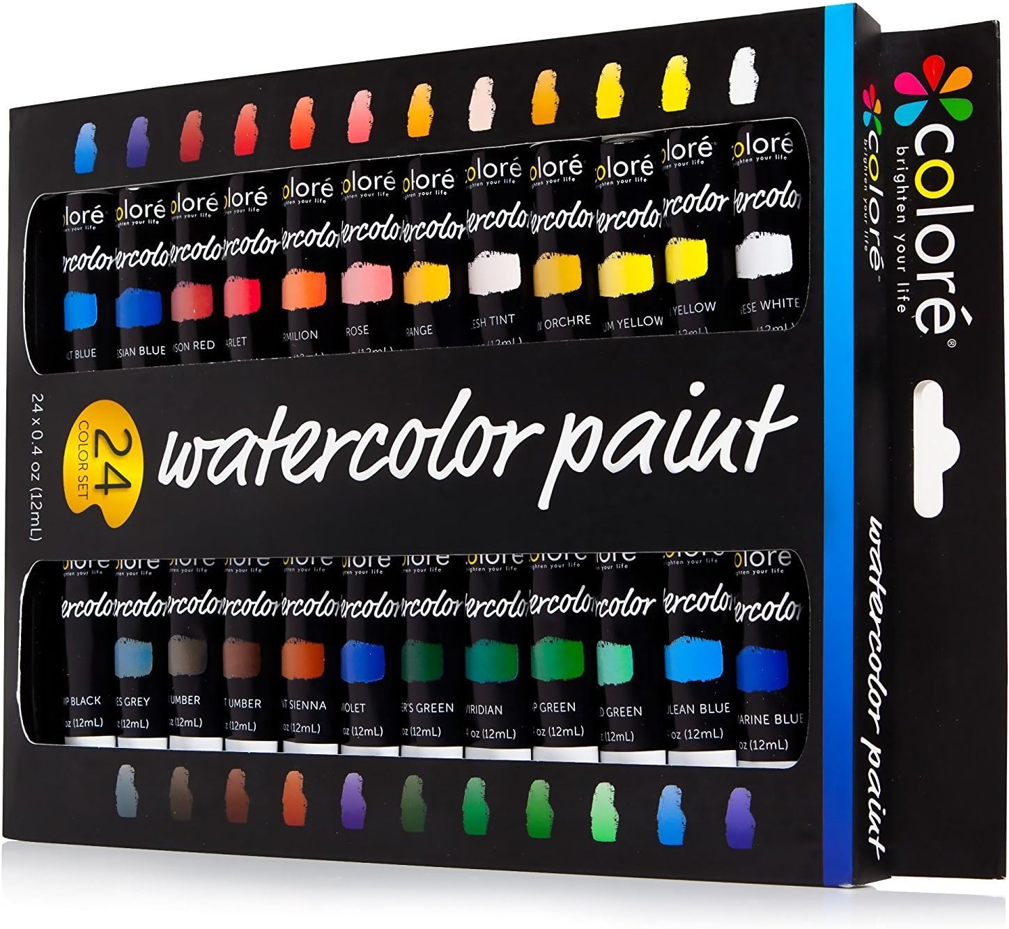 Colore - Ensemble d’Aquarelle - Ensemble de peinture d'Art de qualité supérieure Pour les Artistes, les étudiants et les débutants - 24 Couleurs de peinture aquarelles richement pigmentées