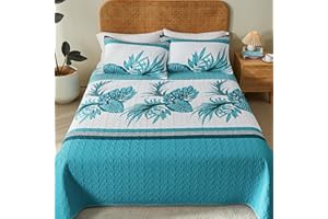 OARAGE Quilt Bedding Set, Blue Queen Comforter Set, Full Size Bedding Comforter Sets, Soft Lightweight Bedspread, Ultrasonic Microfiber Bed Coverlet for All Season (1 Quilt,2 Sham)