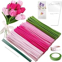 Kit De Cure-pipes Fleurs Pour DIY - 400 Pièces Avec Tiges, Ruban, étamines - Création De Bouquets - 7