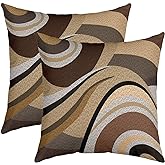 Feelyou Pack of 2 Geometric Decor Outdoor Throw Pillow Covers, Soft Stripe Line Brown Grey Square Cushion Case Set for Couch Sofa Living Room, Modern Art Porch Pillows Cases Pillowcases, 18x18 Inches