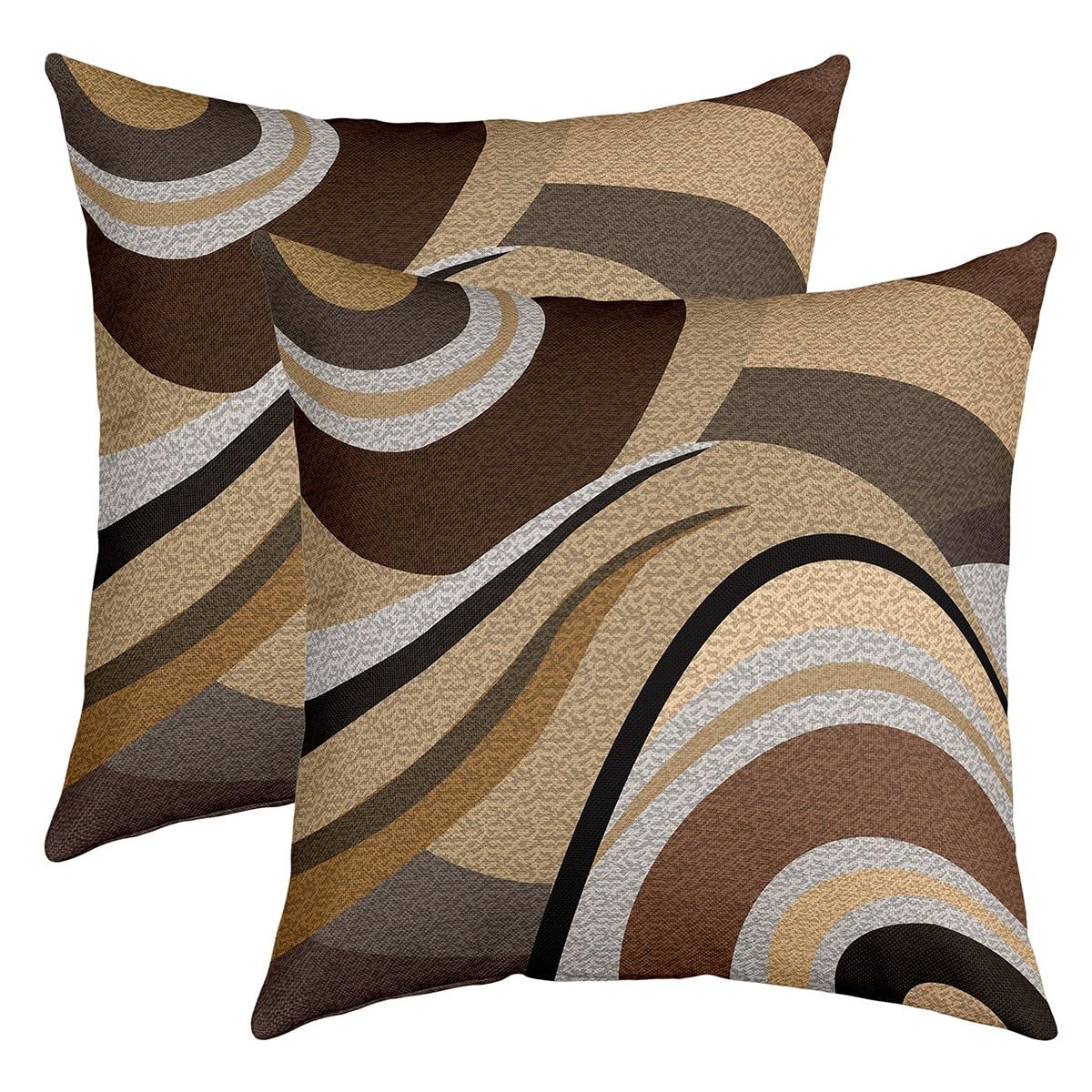 Loussiesd Pack of 2 Geometric Decorative Throw Pillow Covers, Soft Stripe Line Brown Grey Square Cushion Case Set for Couch Sofa Bedroom Living Room, Modern Art Pillow Cases Pillowcases, 16x16 Inches — image 1