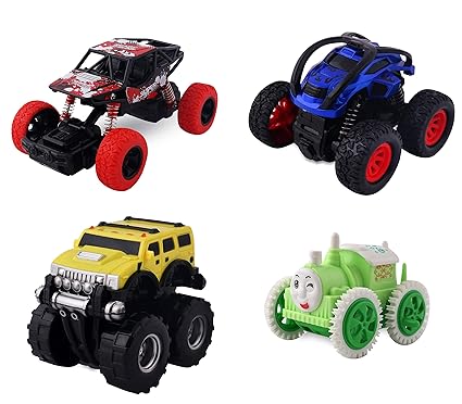 Gooyo 4pc 4WD Mini Monster Trucks Friction Powered Cars for Kids Big Rubber Tires Baby Boys Super Cars Blaze Truck Children Gift Toys(Set of 4)