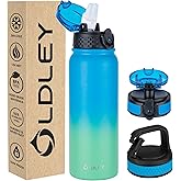 Oldley Insulated Water Bottle 20oz Water Bottles with Straw, Stainless Steel Water Bottle with 3 Lids, Double Wall Vacuum Bottles for Adult Kids, Sports Bottles for School Travel, Tropical Rainforest