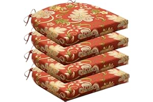 Wellsin Outdoor Chair Cushions for Patio Furniture - Patio Chair Cushions Set of 4 - Water Resistant Round Corner Outdoor Seat Cushions 17"X16"X2", Flower Red