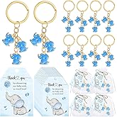 Equsion 25 Set Baby Shower Favors for Guests Elephant Keychain Decoration with Thank You Card for Girl Boy Gender Reveal Gift(Blue)