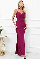 Capuffy Women Drape Neck Formal Maxi Dresses Lace