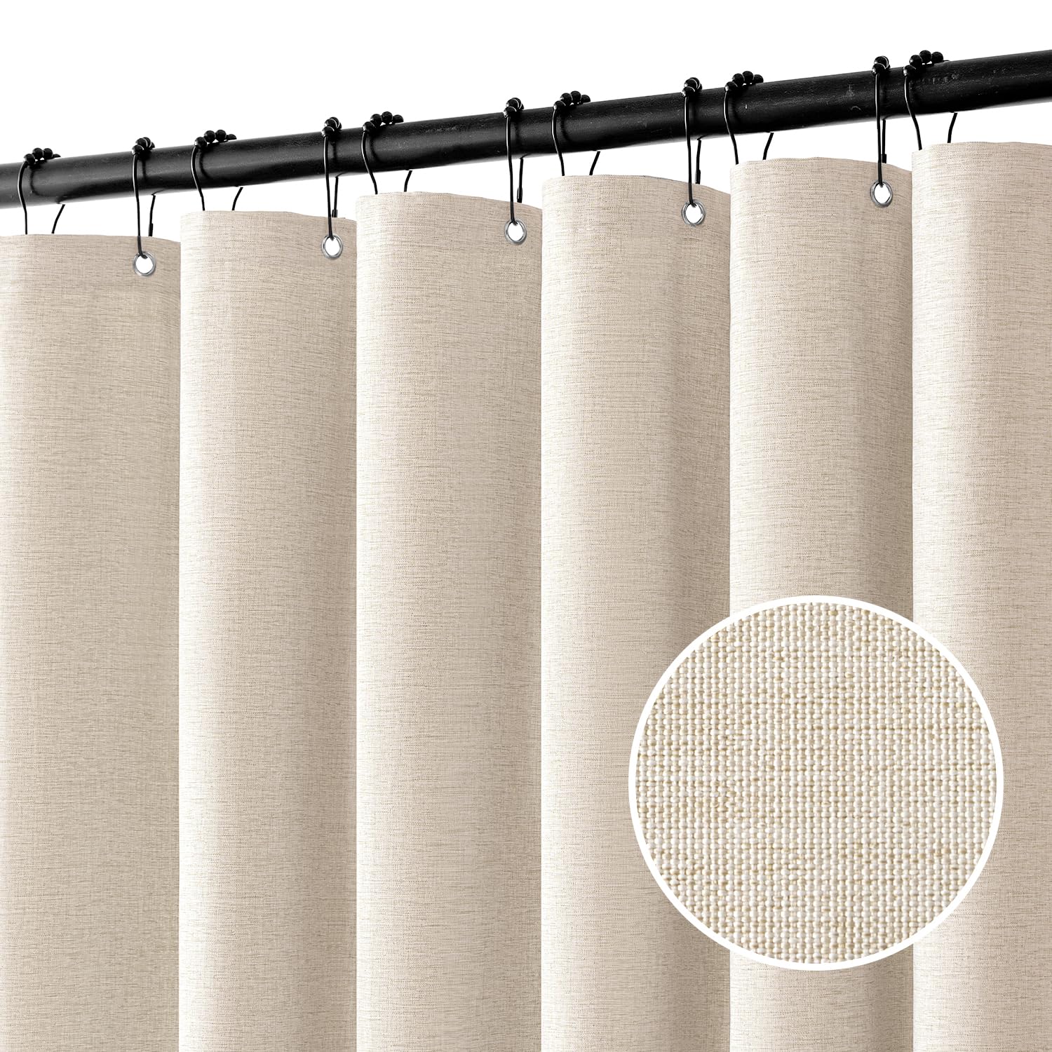 Photo 1 of MIULEE Extra Long Linen Shower Curtain 90 Inches Long with 12 Metal Hooks Washable Beige Fabric Shower Curtain Set Waterproof Neutral Thick Cloth Shower Curtains for Bathroom Hotel Bathtub, Cream