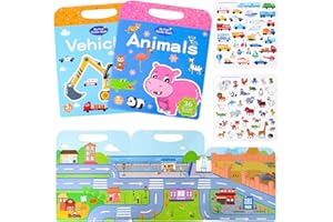 TEDMAX Reusable Sticker Books for Kids, Visfun Jelly Quiet Book Fun Travel Stickers Waterproof Toddler Sticker Activity Busy Book for Toddlers, Birthday Gifts for Boys and Girls (Animals+Vehicles)
