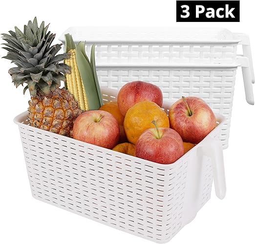 Kurtzy 3 Pack Plastic Storage Baskets With Handle 33x19 5x14 5cm