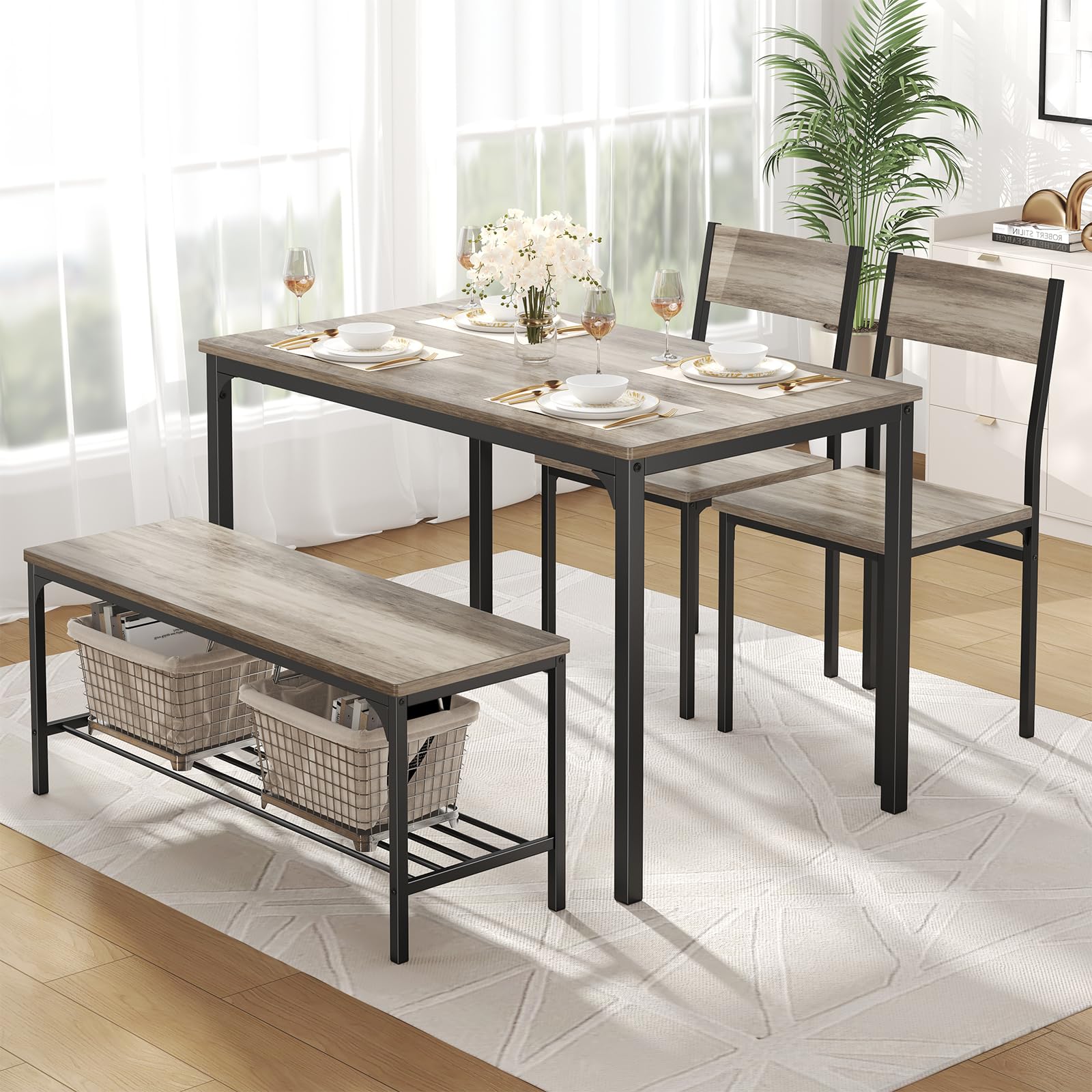 Photo 1 of ***PARTIAL SET-- PRICE ADJUSTED*** 

DUMOS Dining Table Set, Dining Table for 4 with Bench, Kitchen Table, Space-Saving Ideal 4-Person Set for Dining Room Kitchen Apartment Corner Grey 4 Pack

box 1/2
