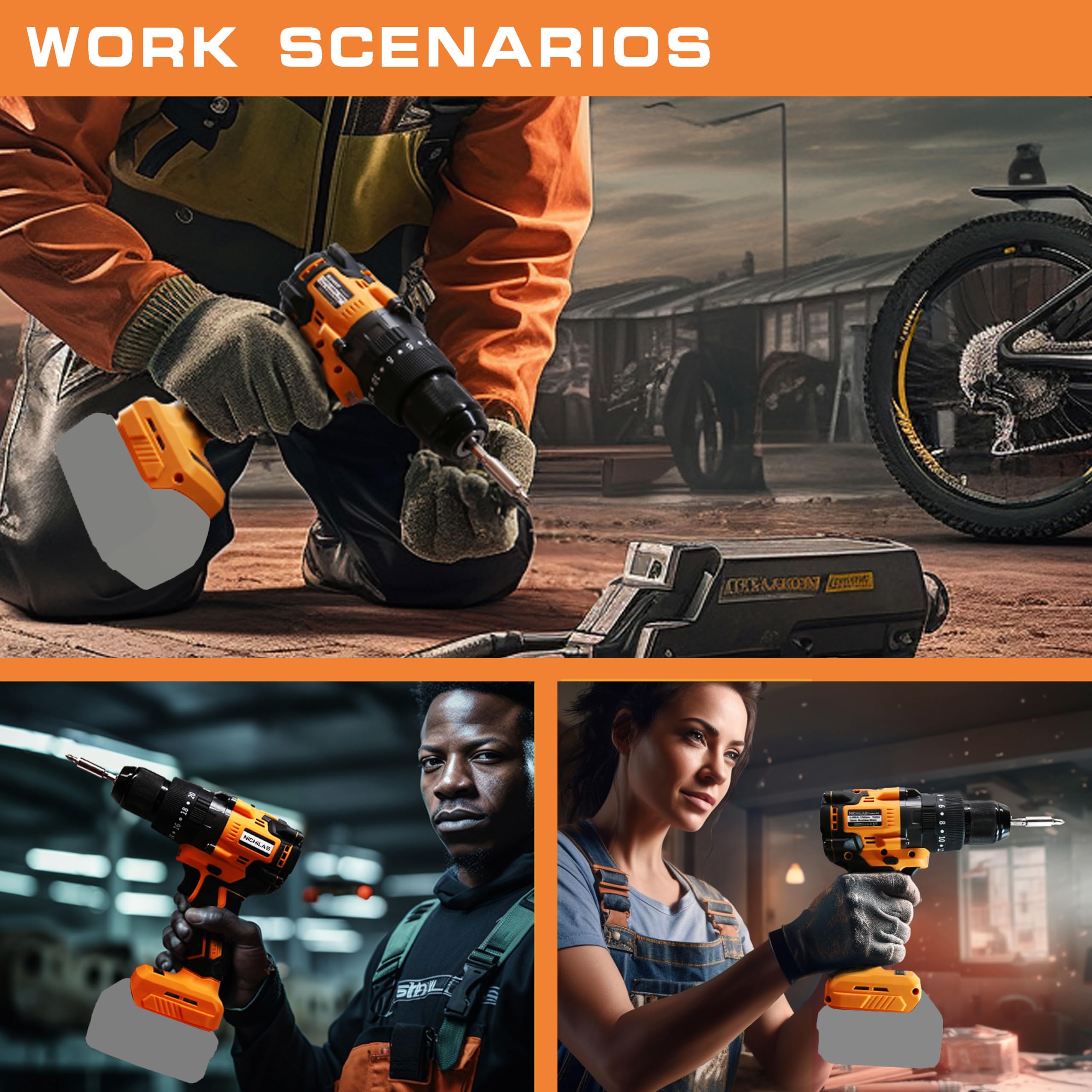 Nichilas Cordless Drill Compatible with DEWALT 20V MAX Battery, Impact Driver Variable Speed 150Nm Brushless Motor for Professional Worker (Battery Not Included)
