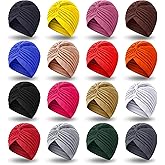 SATINIOR 16 Pieces Stretch Turbans Chemo Head Wraps Polyester Head Beanie Cover para Mujer Turbantes for Women