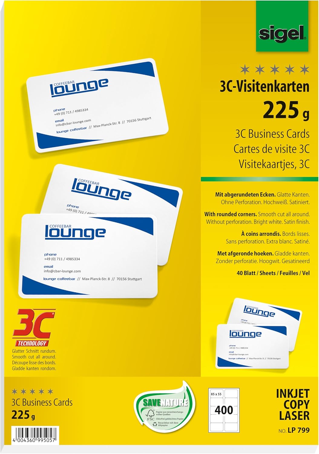 SIGEL LP799 Biglietti da visita, 3C, con taglio netto tutt'intorno