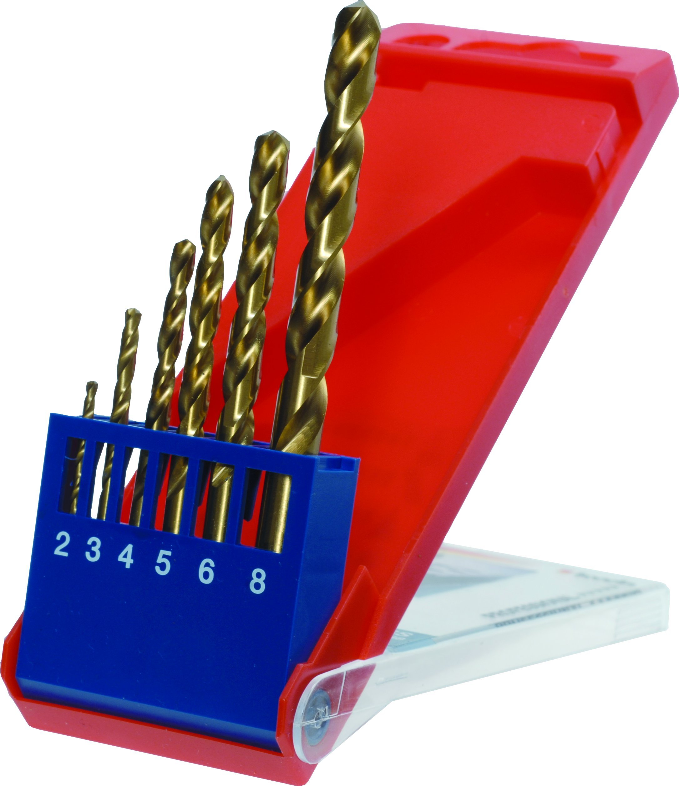 kwb HSS-TIN Titan Metal Drill Bit Set, 6-Piece, Ø 2 to 8 mm, Spiral Drill Set