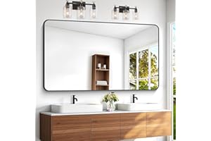 BONEWEI 60x36 inch Large Bathroom Mirror,Black Rectangle Mirror,Wall Mounted Bathroom Frame Vanity Mirror with Round Corner for Bedroom Living Room, Entryway Hangs Horizontal or Vertical
