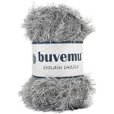 Buvemu Eyelash Dazzle Yarn, Metallic Sparkle Fun Fur, Silver Gray | 100 g (3.53 oz), 120 yd (110 m), Soft Sparkly Fun Fur for Knitting, Crochet, Crafts, Lei, Amigurumi and Decorative Projects